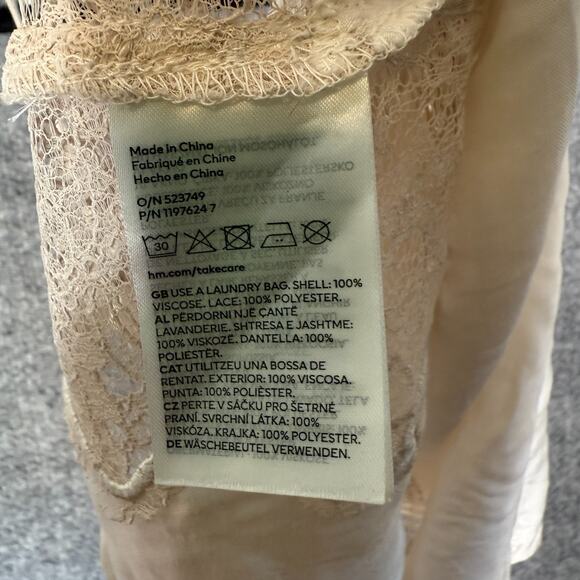 H&M Satin Slip Shirt Womens Large Beige Lace Coquette Grunge Spaghetti Strap Y2K - Picture 6 of 7